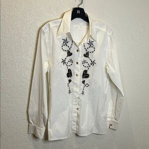 Escada White Shirt with Embroidery and matching sweater